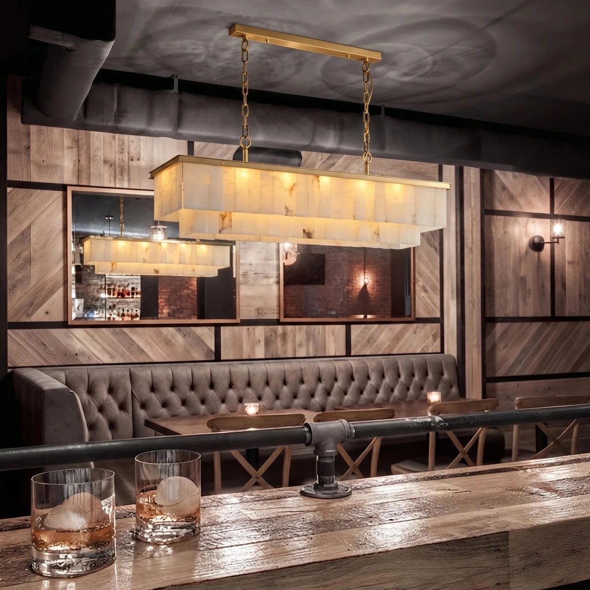 Cascading Linear Chandelier in alabaster for Dining Room light fixture by AUVIELIGHT