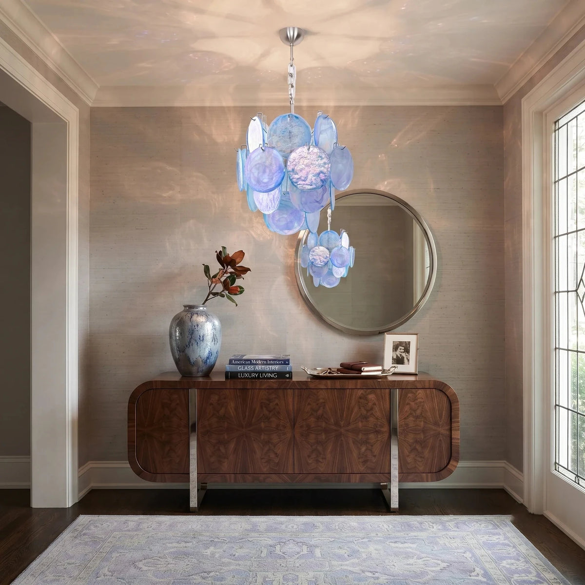 Celestial Disc Pendant Light in blue glass for Kitchen Island by AUVIELIGHT