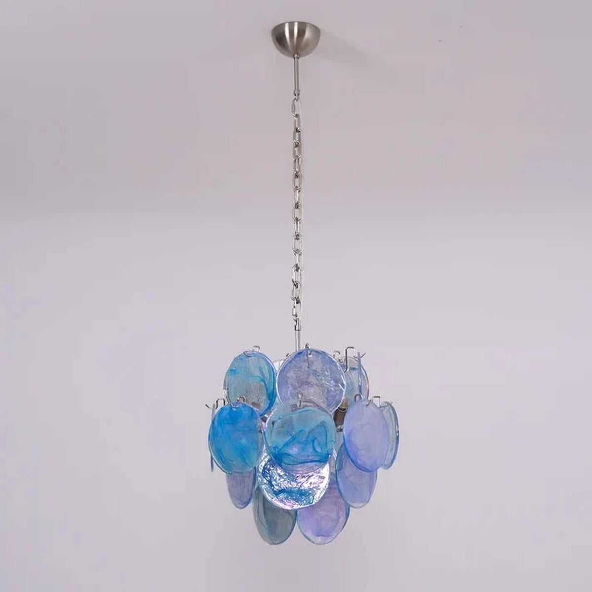 Celestial Disc Pendant Light in blue glass for Kitchen Island by AUVIELIGHT, D 45cm x H 47cm / ∅ 17.7″ x H 18.5″ / Nickel colour & Blue