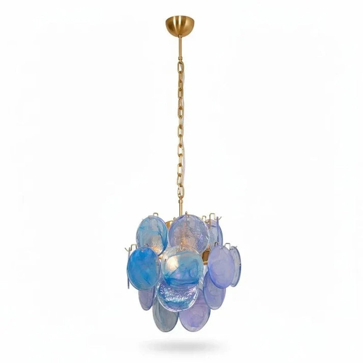 Celestial Disc Pendant Light in blue glass for Kitchen Island by AUVIELIGHT, D 45cm x H 47cm / ∅ 17.7″ x H 18.5″ / Copper & Blue