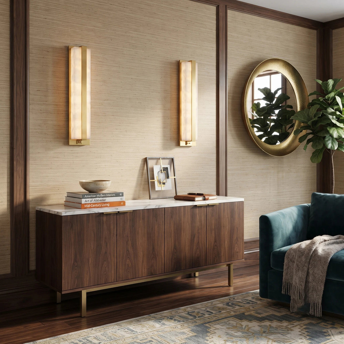 Central Wall Light in alabaster for Hallway by AUVIELIGHT