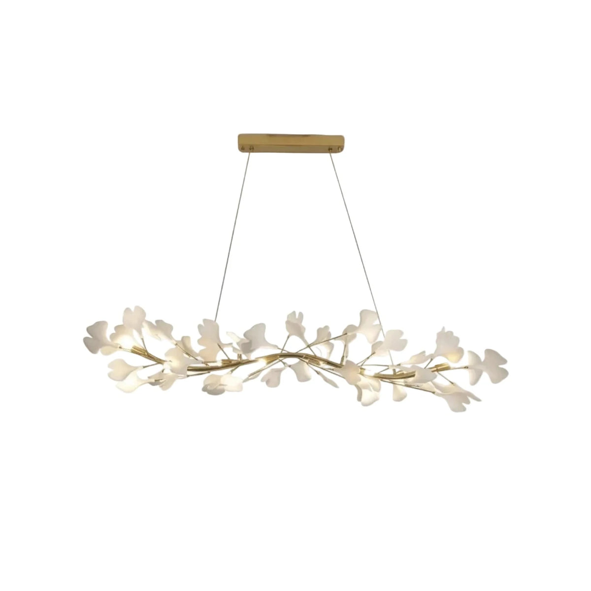 Ceramic Ginkgo Leaf Branch Chandelier light fixture by AUVIELIGHT, L 47.2″ × W 7.8″ × H 7.8″ / White