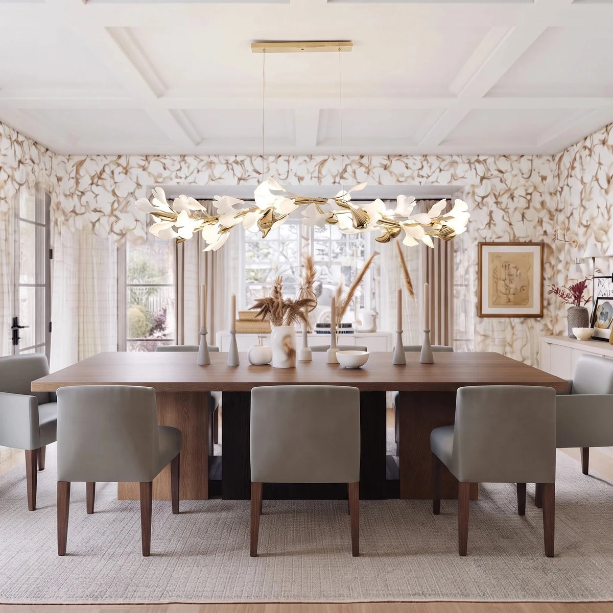 Ceramic Ginkgo Leaf Branch Chandelier light fixture by AUVIELIGHT
