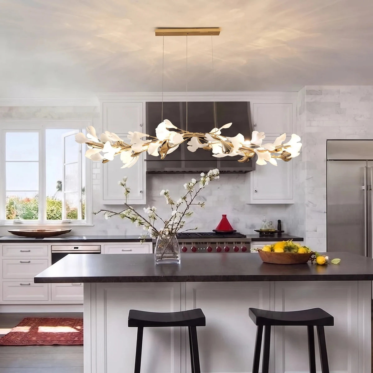 Ceramic Ginkgo Leaf Branch Chandelier light fixture by AUVIELIGHT