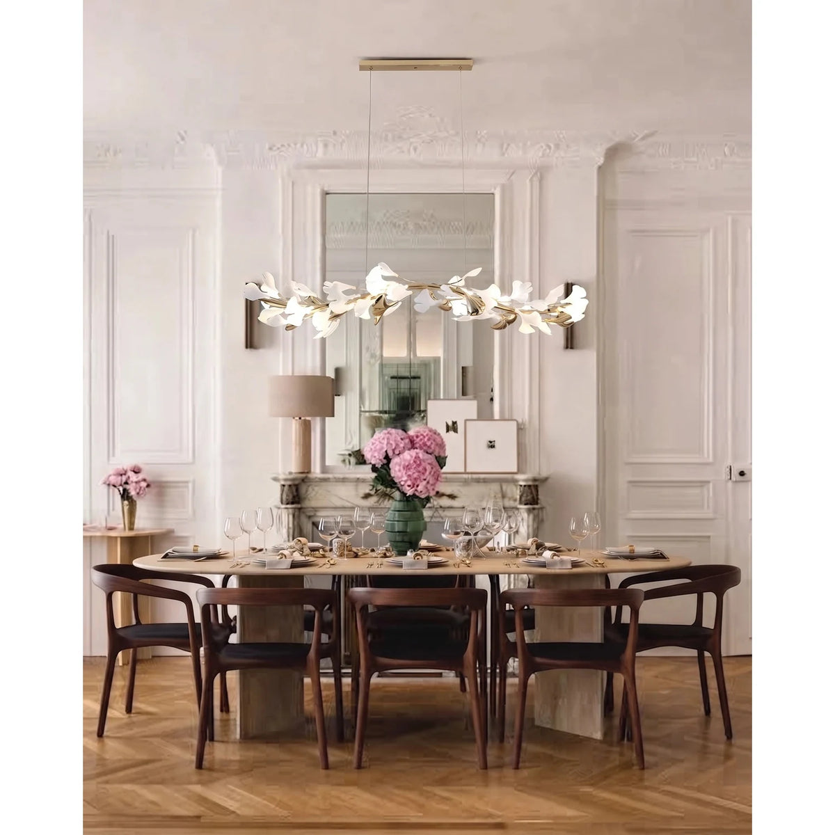 Ceramic Ginkgo Leaf Branch Chandelier light fixture by AUVIELIGHT