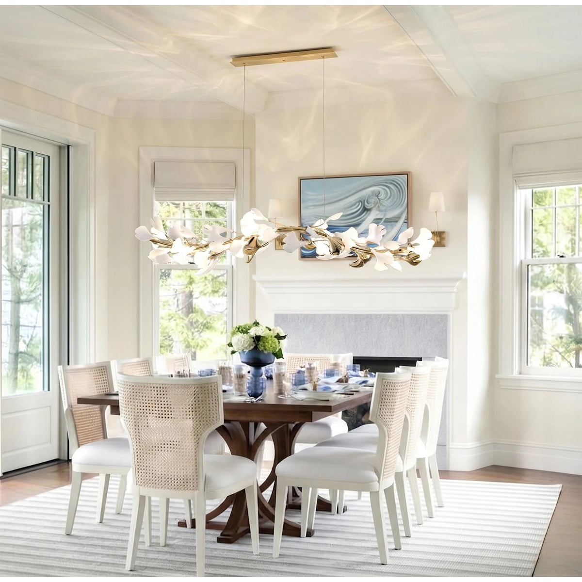 Ceramic Ginkgo Leaf Branch Chandelier light fixture by AUVIELIGHT