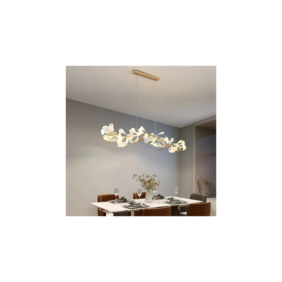 Ceramic Ginkgo Leaf Branch Chandelier light fixture by AUVIELIGHT