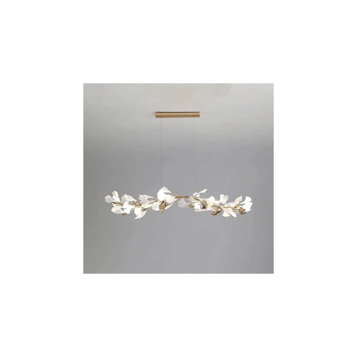 Ceramic Ginkgo Leaf Branch Chandelier light fixture by AUVIELIGHT, L 47.2″ × W 7.8″ × H 7.8″ / White & Gold