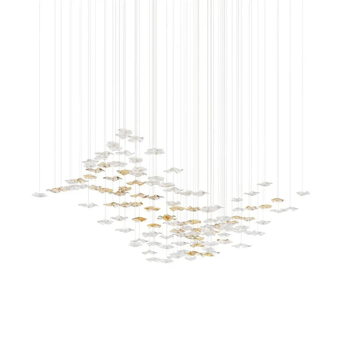 Cloud Floating Chandelier for Dining Room light fixture by AUVIELIGHT, 170 Pieces Glass L 82.7″ x W 23.6″ x H 118.1″ / Clear & Amber / Warm