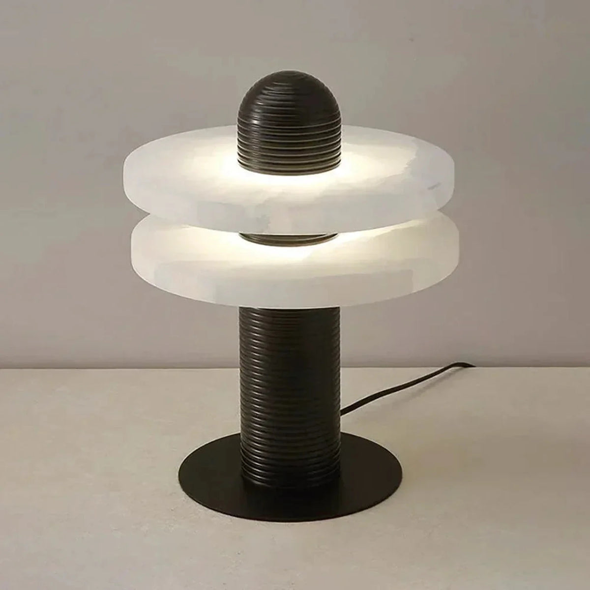Column Lamp in alabaster for Living Room light fixture by AUVIELIGHT, Dia 18cm x H 31cm / ∅ 7.1″ x H 12.2″ (Double-layer) / Black & White / AU