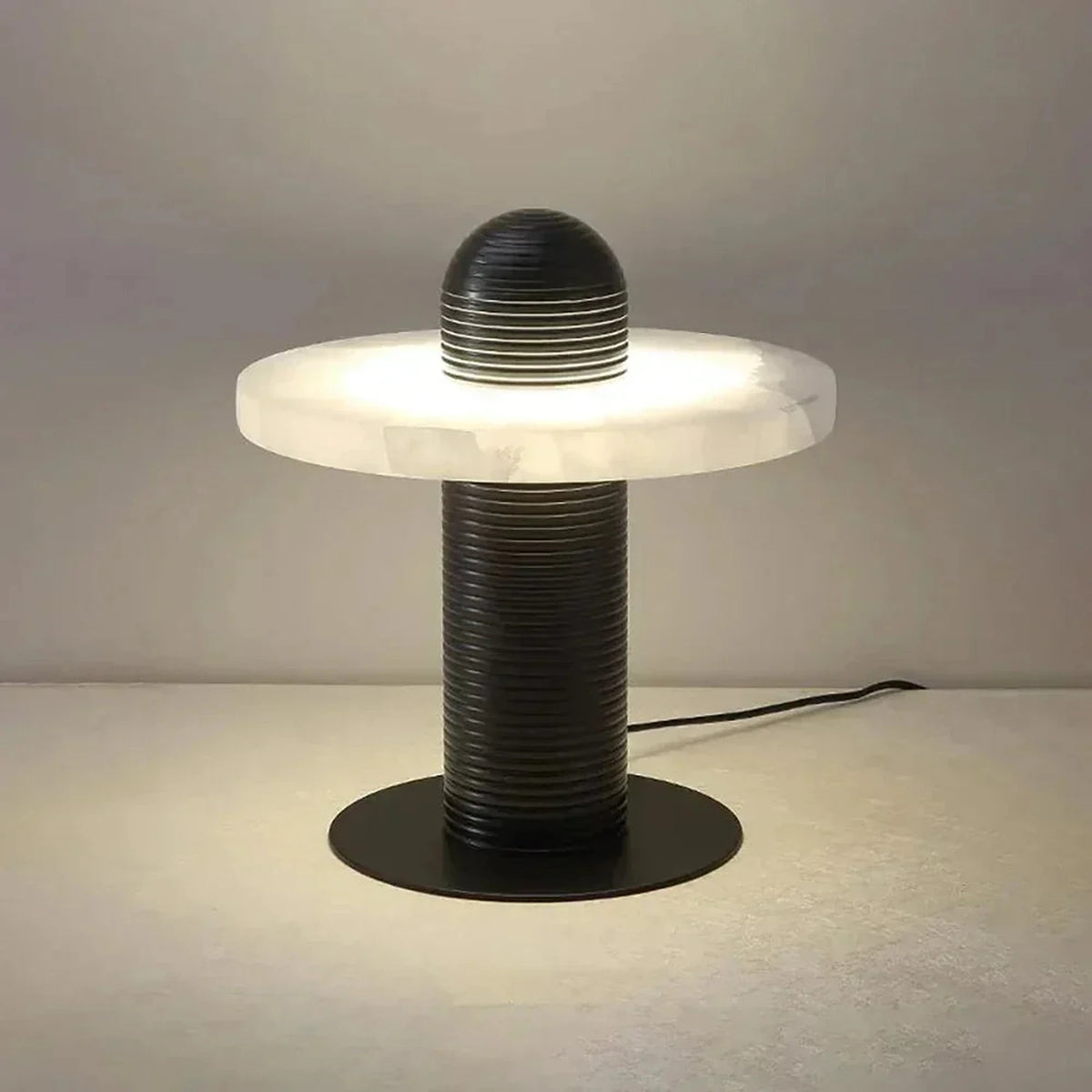 Column Lamp in alabaster for Living Room light fixture by AUVIELIGHT, Dia 18cm x H 31cm / ∅ 7.1″ x H 12.2″ (Single-layer) / Black & White / AU
