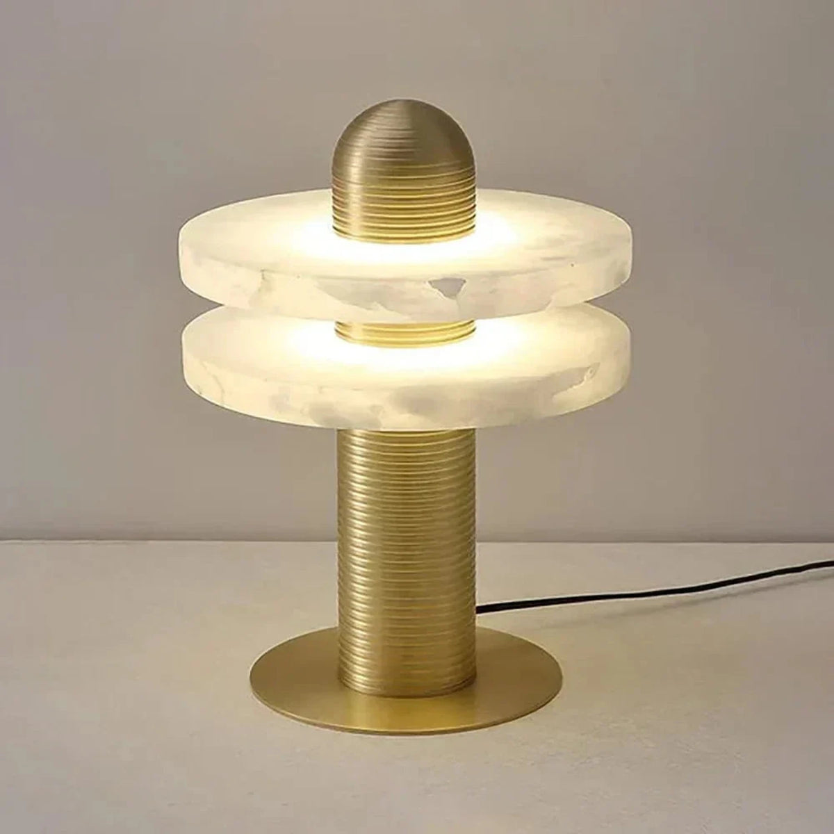 Column Lamp in alabaster for Living Room light fixture by AUVIELIGHT, Dia 18cm x H 31cm / ∅ 7.1″ x H 12.2″ (Double-layer) / Gold & White / AU