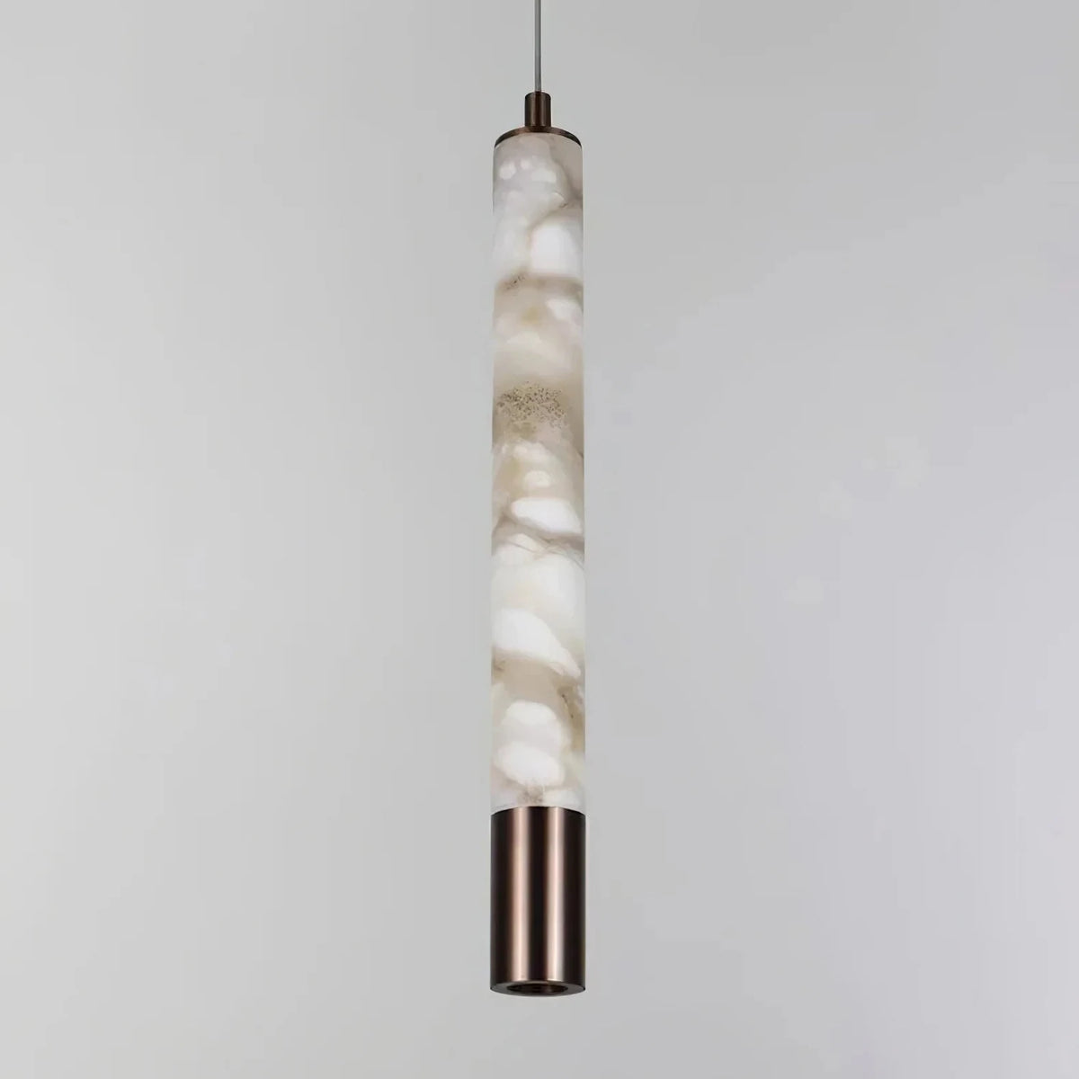 Columnar Alabaster Pendant Light by AUVIELIGHT, ∅ 2.4″ x H 24″ / White Alabaster & Black