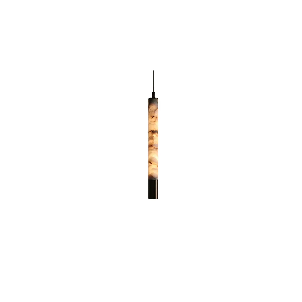 Columnar Alabaster Pendant Light by AUVIELIGHT, ∅ 2.4″ x H 20.1″ / White Alabaster & Black