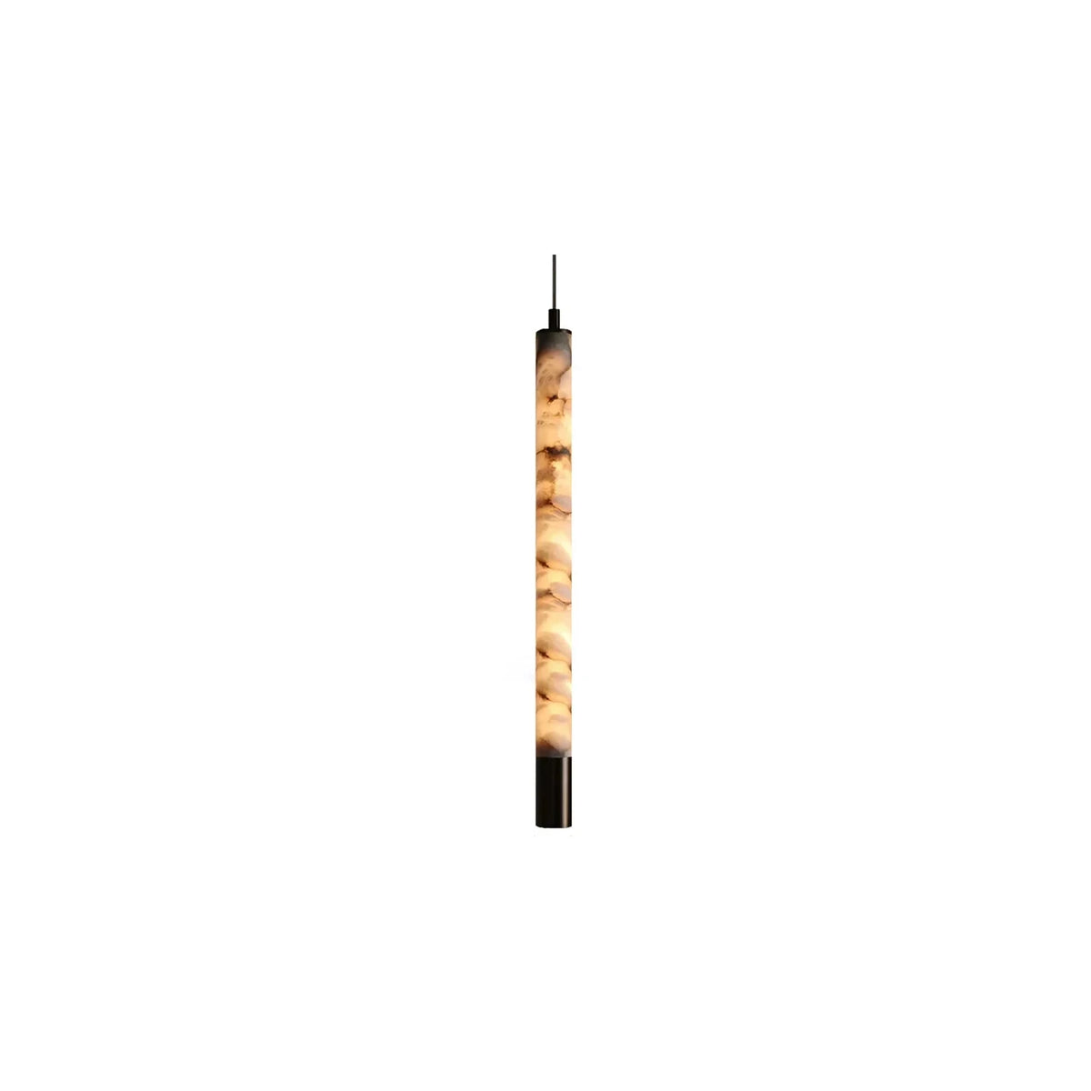 Columnar Alabaster Pendant Light by AUVIELIGHT, ∅ 2.4″ x H 28″ / White Alabaster & Black