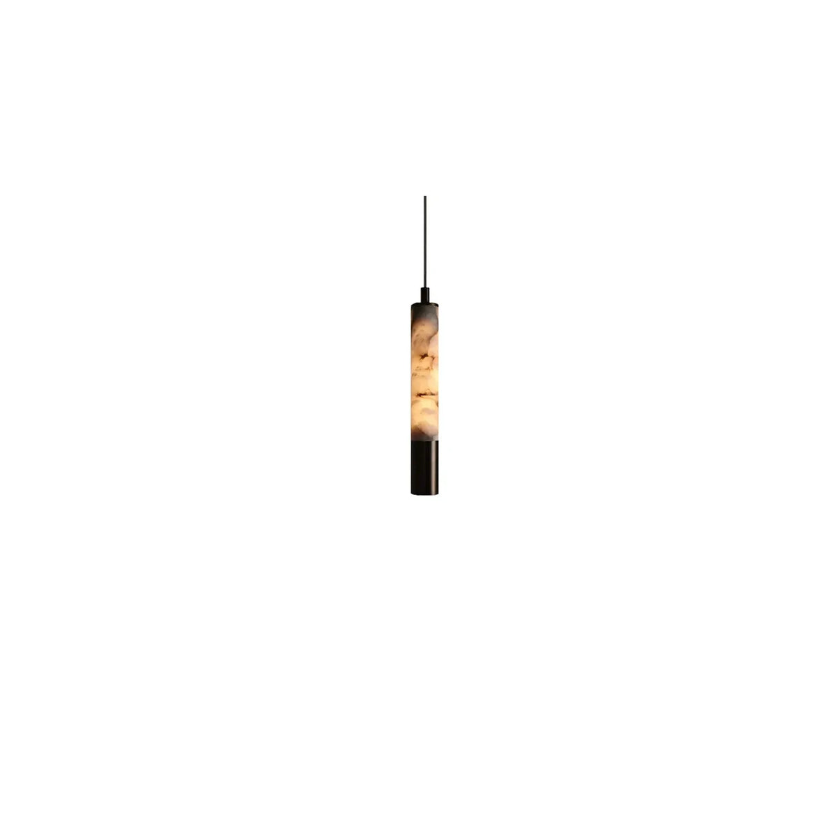 Columnar Alabaster Pendant Light by AUVIELIGHT, ∅ 2.4″ x H 16.2″ / White Alabaster & Black