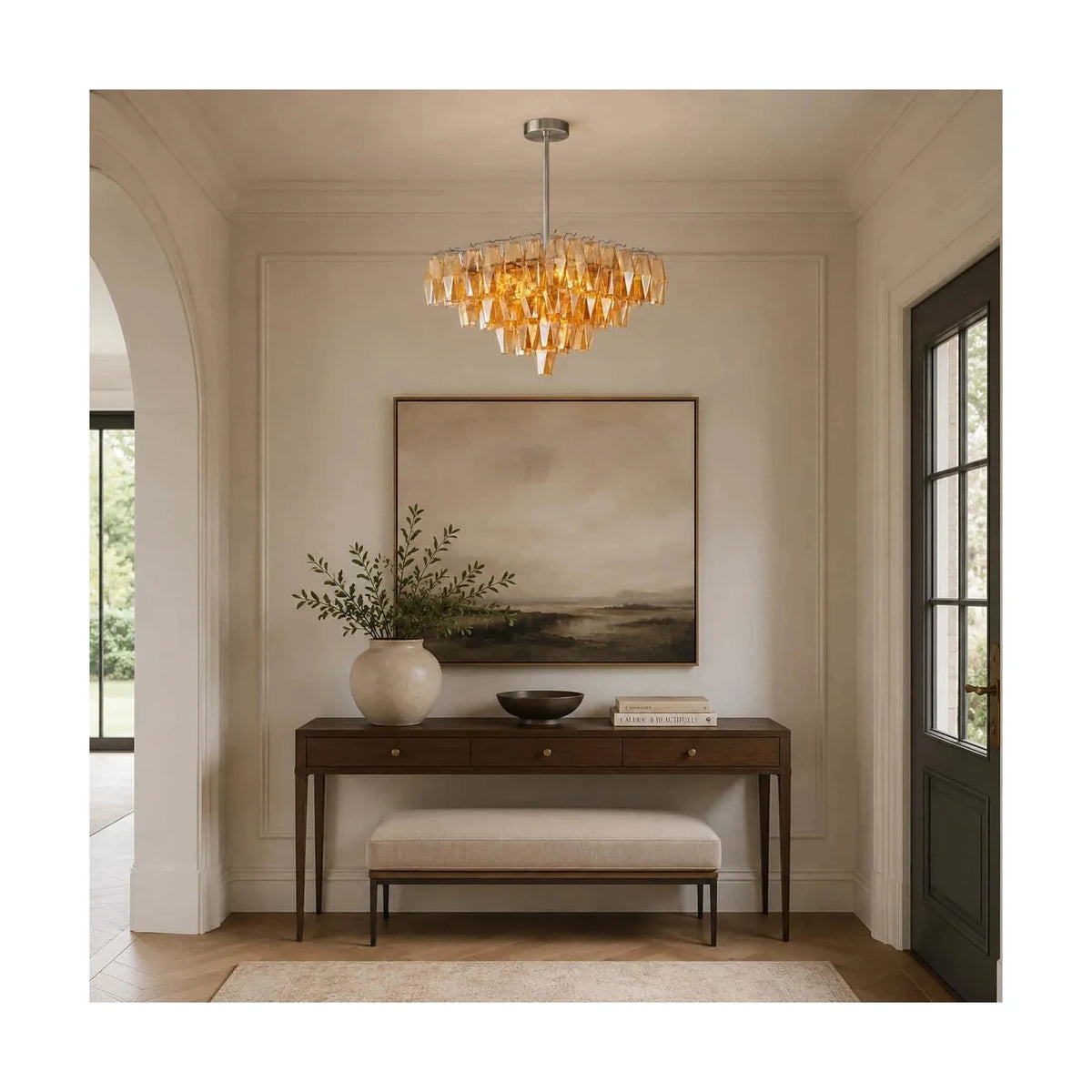Contemporary Tiered Amber Spindle Glass Chandelier Fixture light fixture by AUVIELIGHT