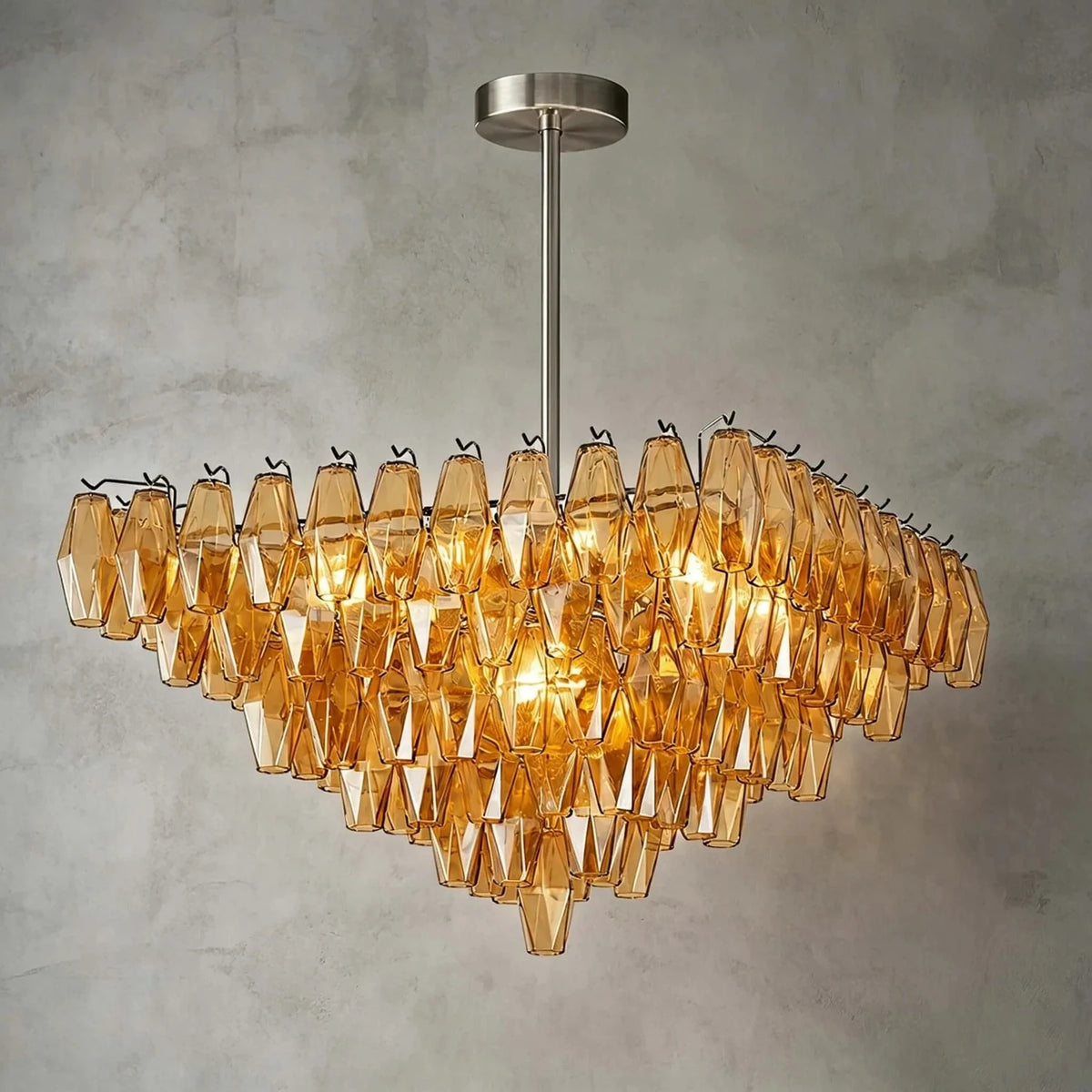 Contemporary Tiered Amber Spindle Glass Chandelier Fixture light fixture by AUVIELIGHT, Dia 31.5" x H 31.5" / Amber