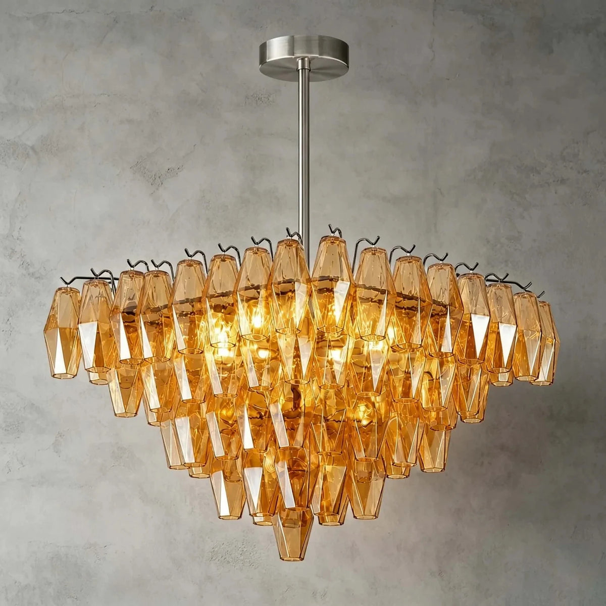 Contemporary Tiered Amber Spindle Glass Chandelier Fixture light fixture by AUVIELIGHT, Dia 23.6" x H 23.6" / Amber