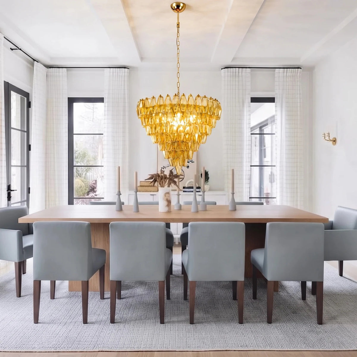 Contemporary Tiered Amber Spindle Glass Chandelier light fixture by AUVIELIGHT