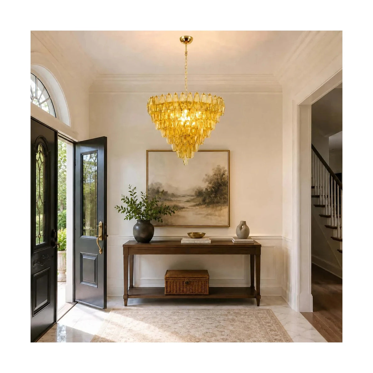 Contemporary Tiered Amber Spindle Glass Chandelier light fixture by AUVIELIGHT