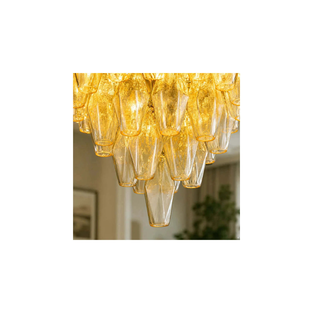 Contemporary Tiered Amber Spindle Glass Chandelier light fixture by AUVIELIGHT