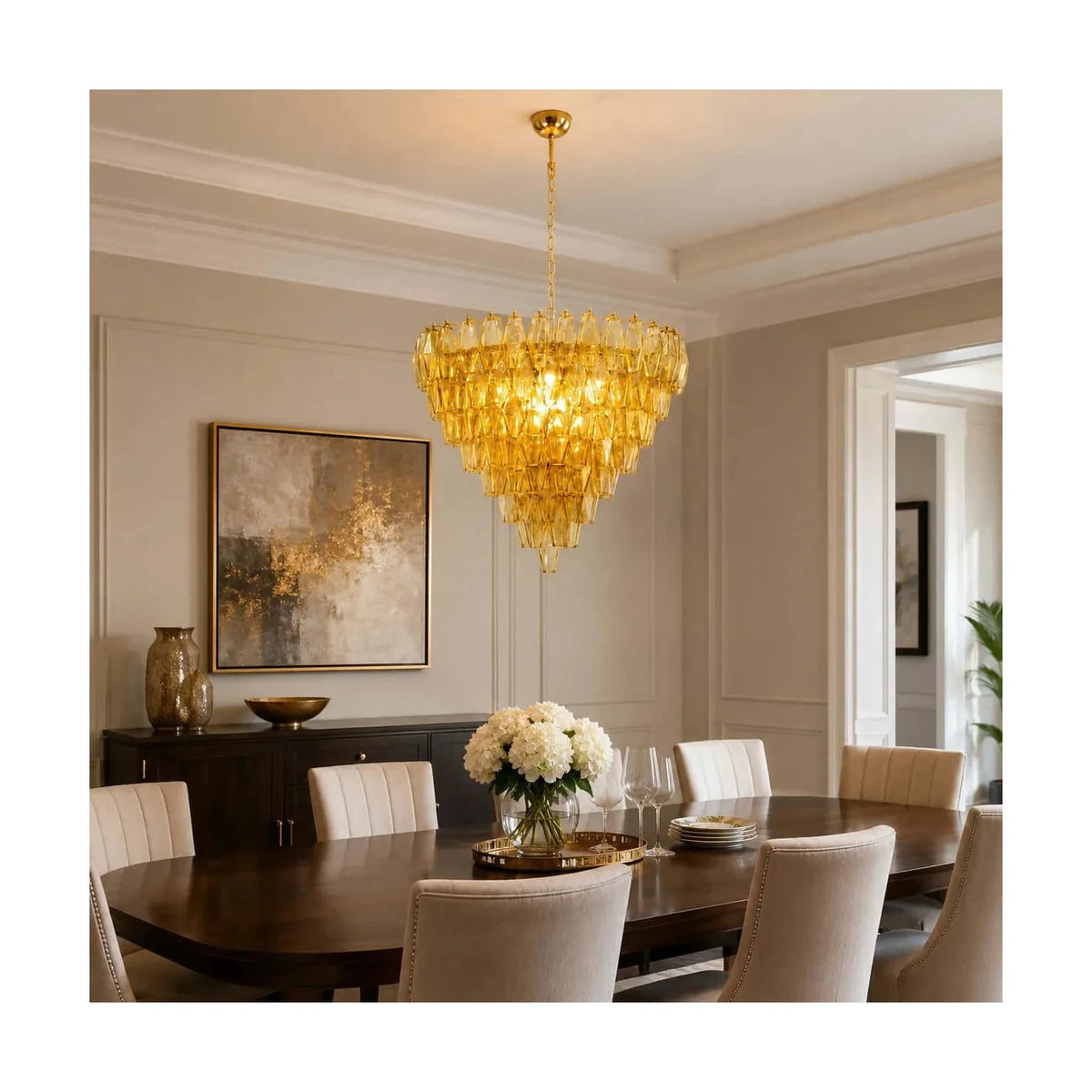 Contemporary Tiered Amber Spindle Glass Chandelier light fixture by AUVIELIGHT
