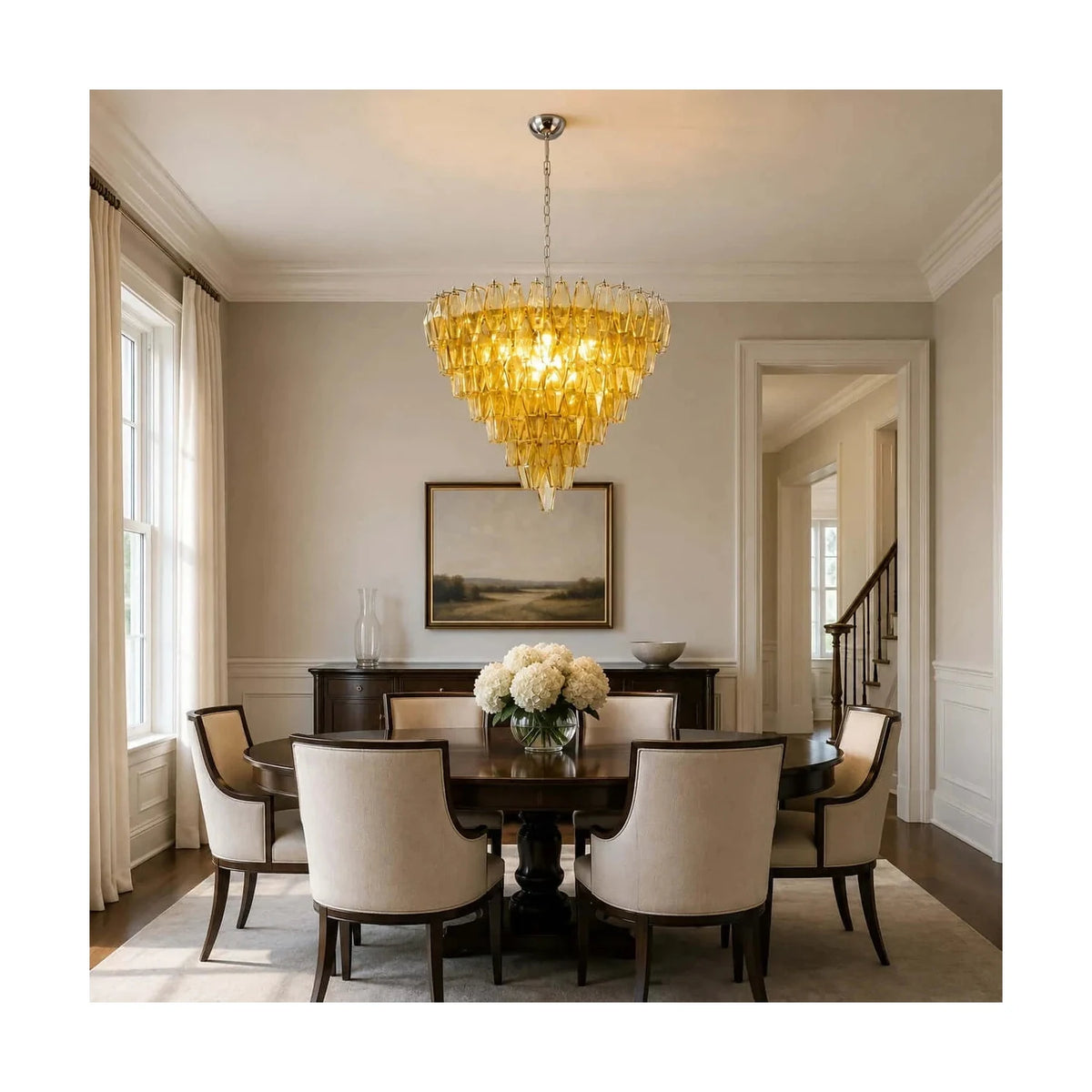 Contemporary Tiered Amber Spindle Glass Chandelier light fixture by AUVIELIGHT