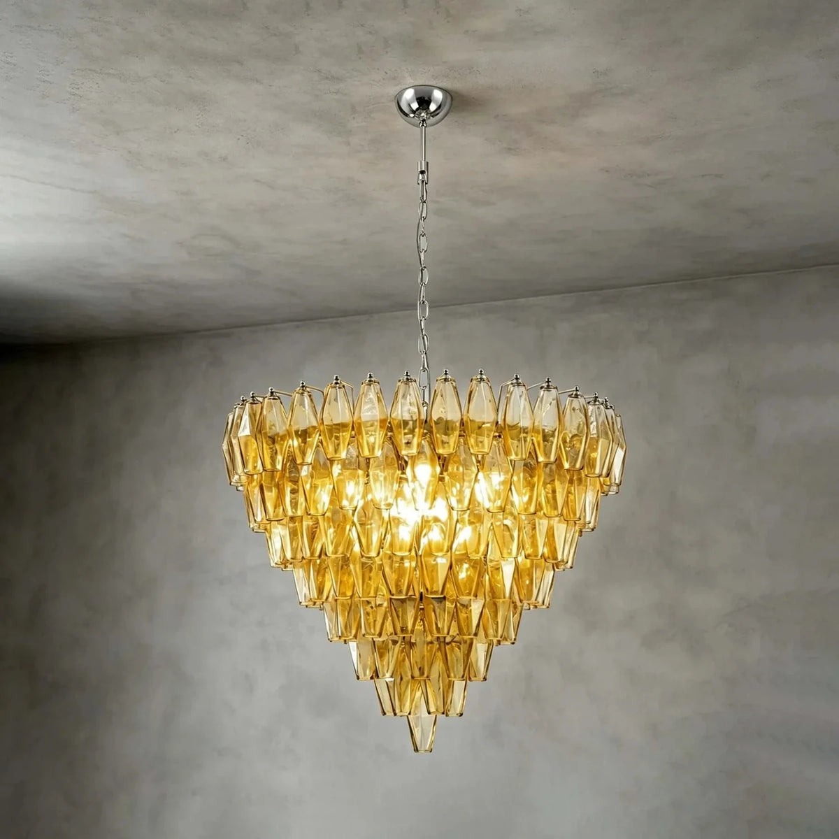 Contemporary Tiered Amber Spindle Glass Chandelier light fixture by AUVIELIGHT, Dia 23.7" x H 23.7" / Chrome & Amber and 2 other sizes
