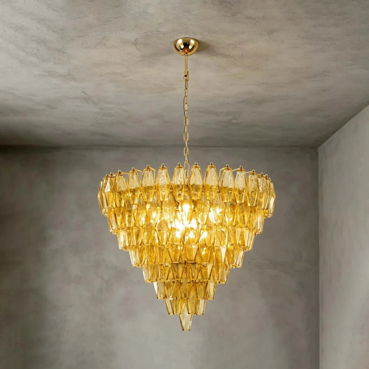 Contemporary Tiered Amber Spindle Glass Chandelier light fixture by AUVIELIGHT, Dia 23.7" x H 23.7" / Brass & Amber and 2 other sizes