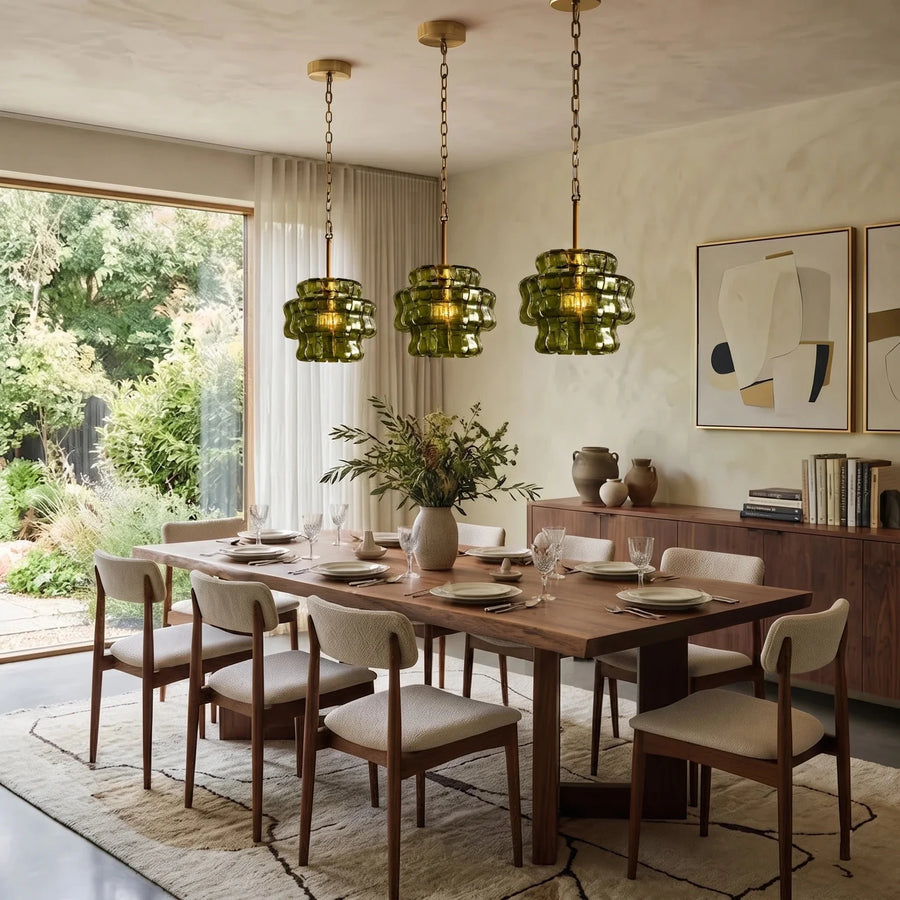 Contemporary Tiered Rippled Pendant Light in glass for Kitchen Island by AUVIELIGHT