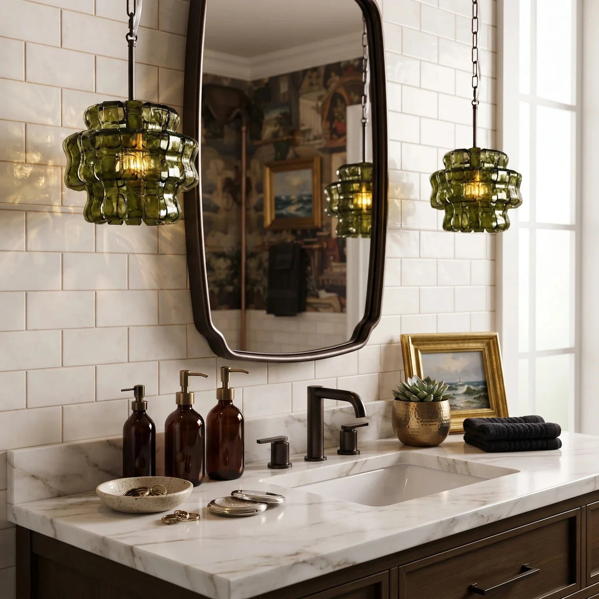 Contemporary Tiered Rippled Pendant Light in glass for Kitchen Island by AUVIELIGHT