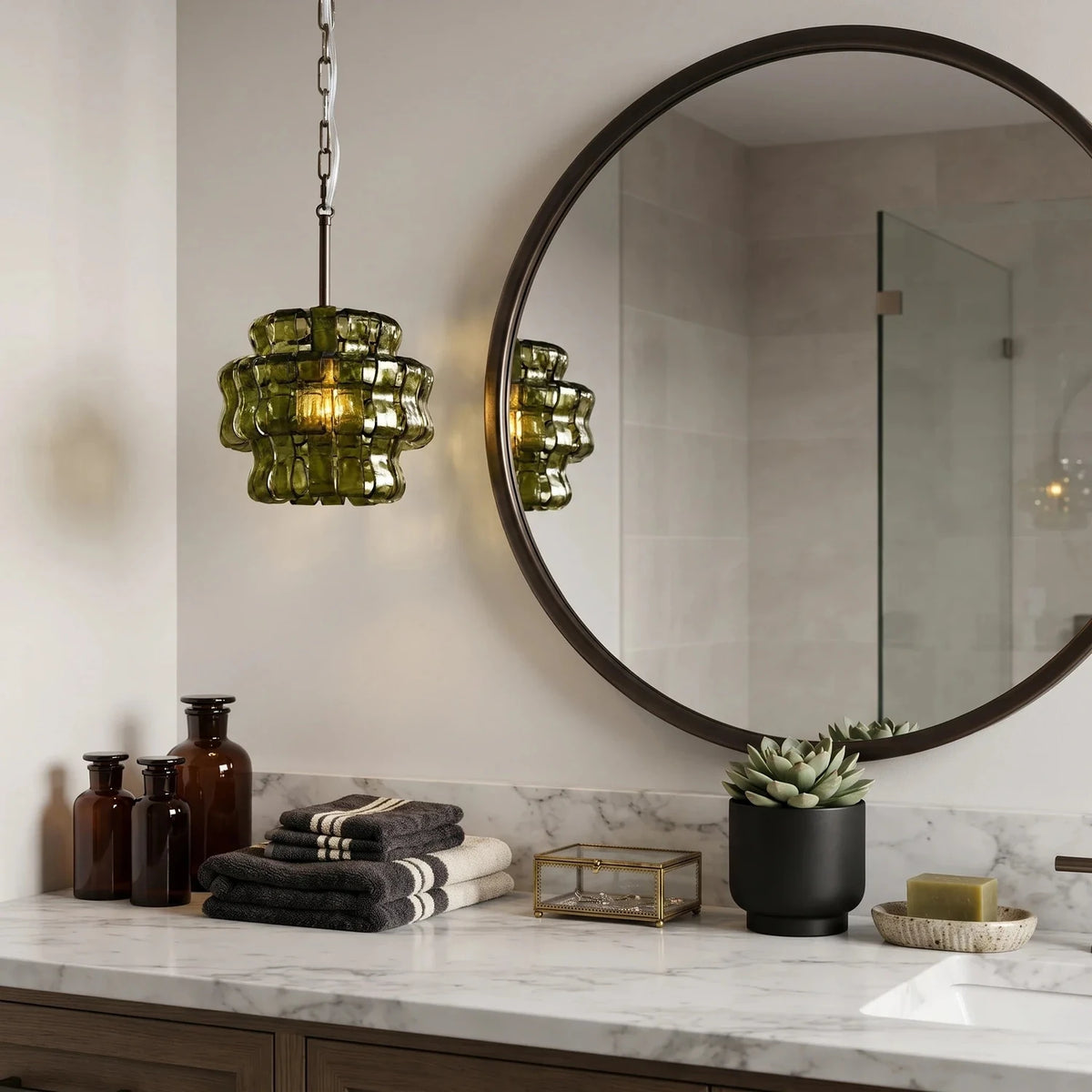 Contemporary Tiered Rippled Pendant Light in glass for Kitchen Island by AUVIELIGHT