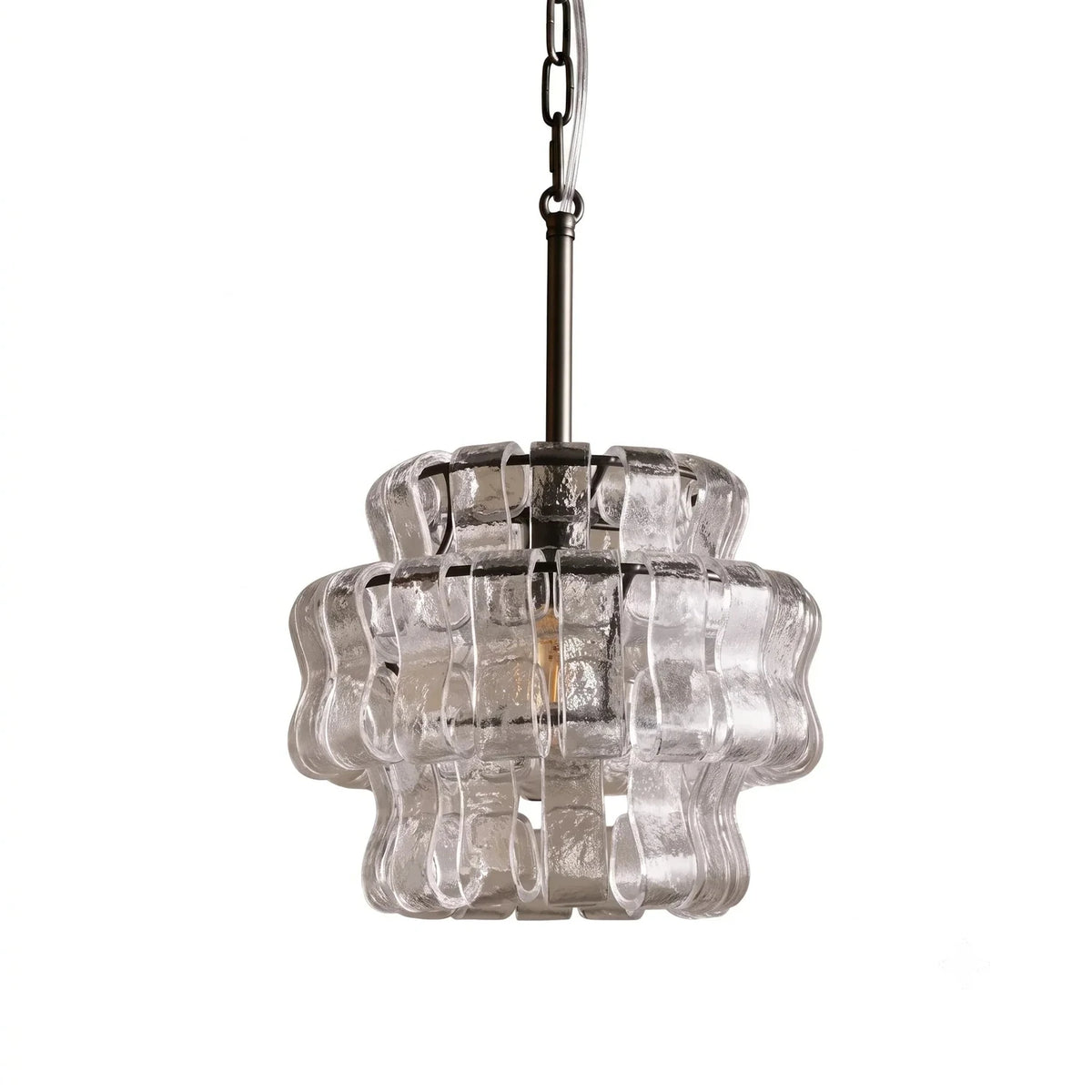 Contemporary Tiered Rippled Pendant Light in glass for Kitchen Island by AUVIELIGHT, ∅ 13″ x H 10.6″ / Clear & Black