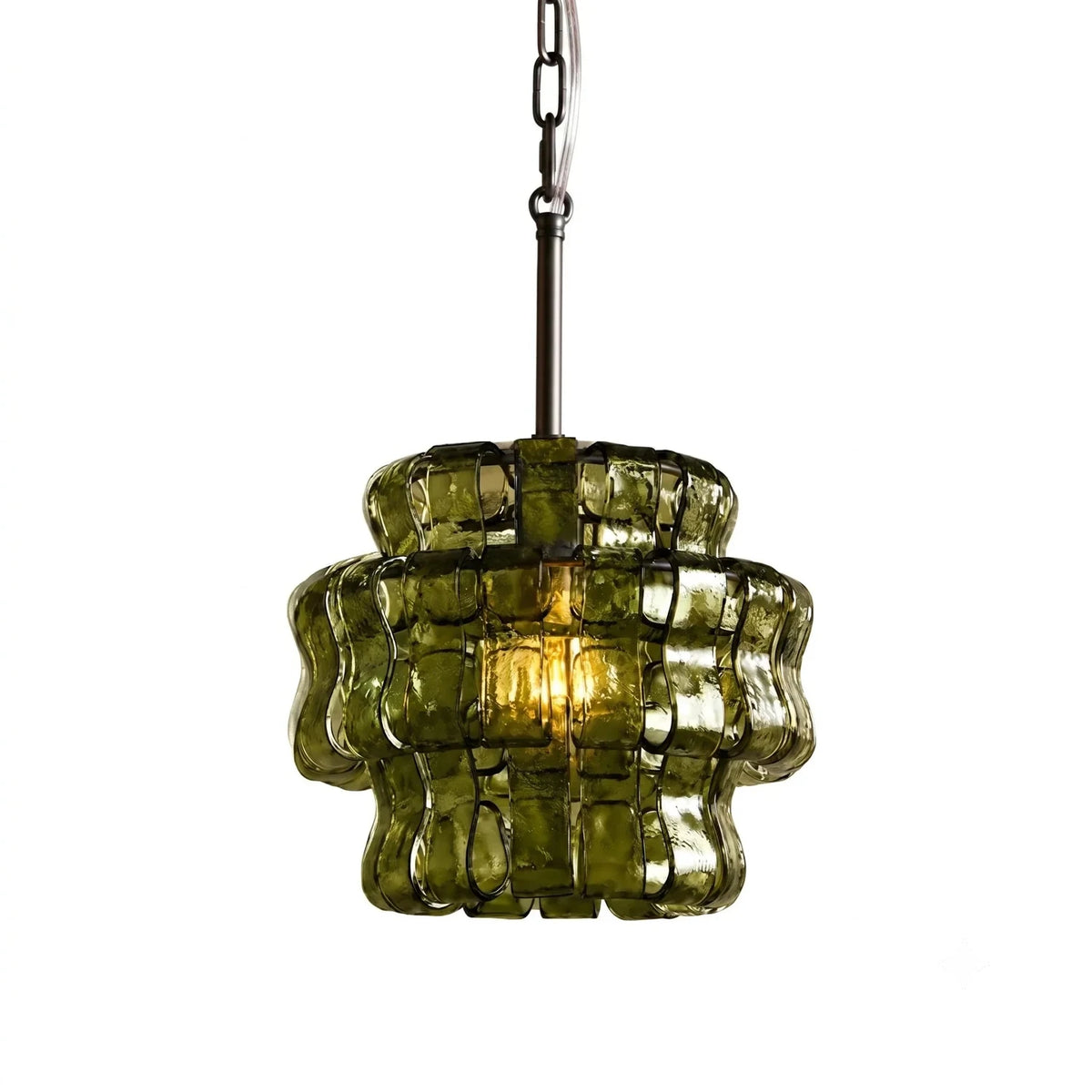Contemporary Tiered Rippled Pendant Light in glass for Kitchen Island by AUVIELIGHT, ∅ 13″ x H 10.6″ / Green & Black