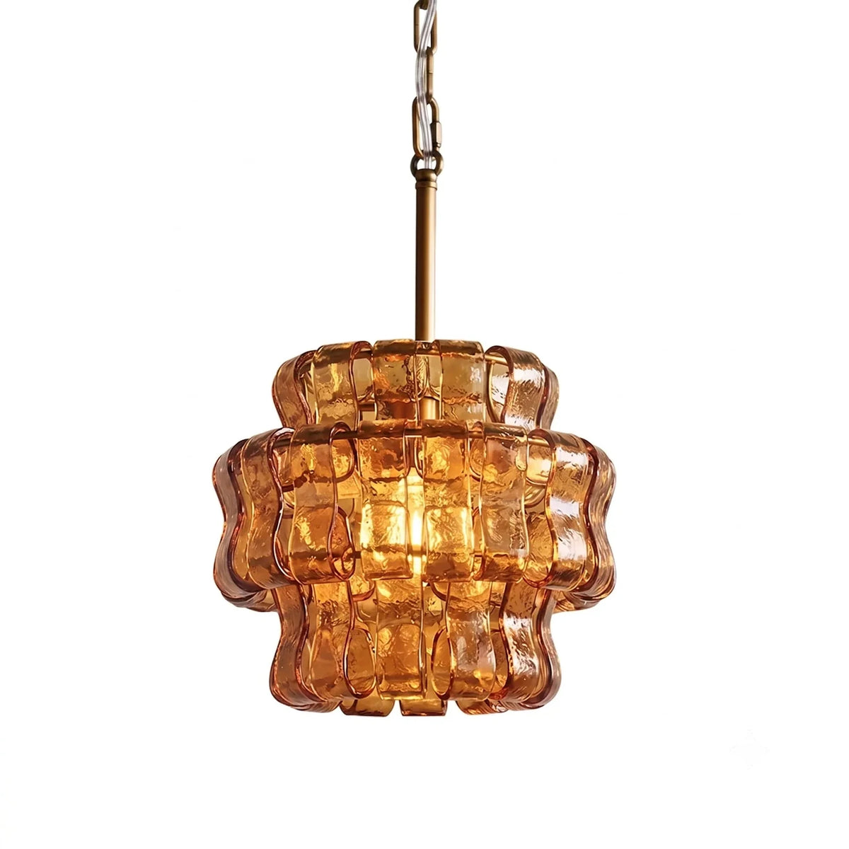 Contemporary Tiered Rippled Pendant Light in glass for Kitchen Island by AUVIELIGHT, ∅ 13″ x H 10.6″ / Amber & Gold
