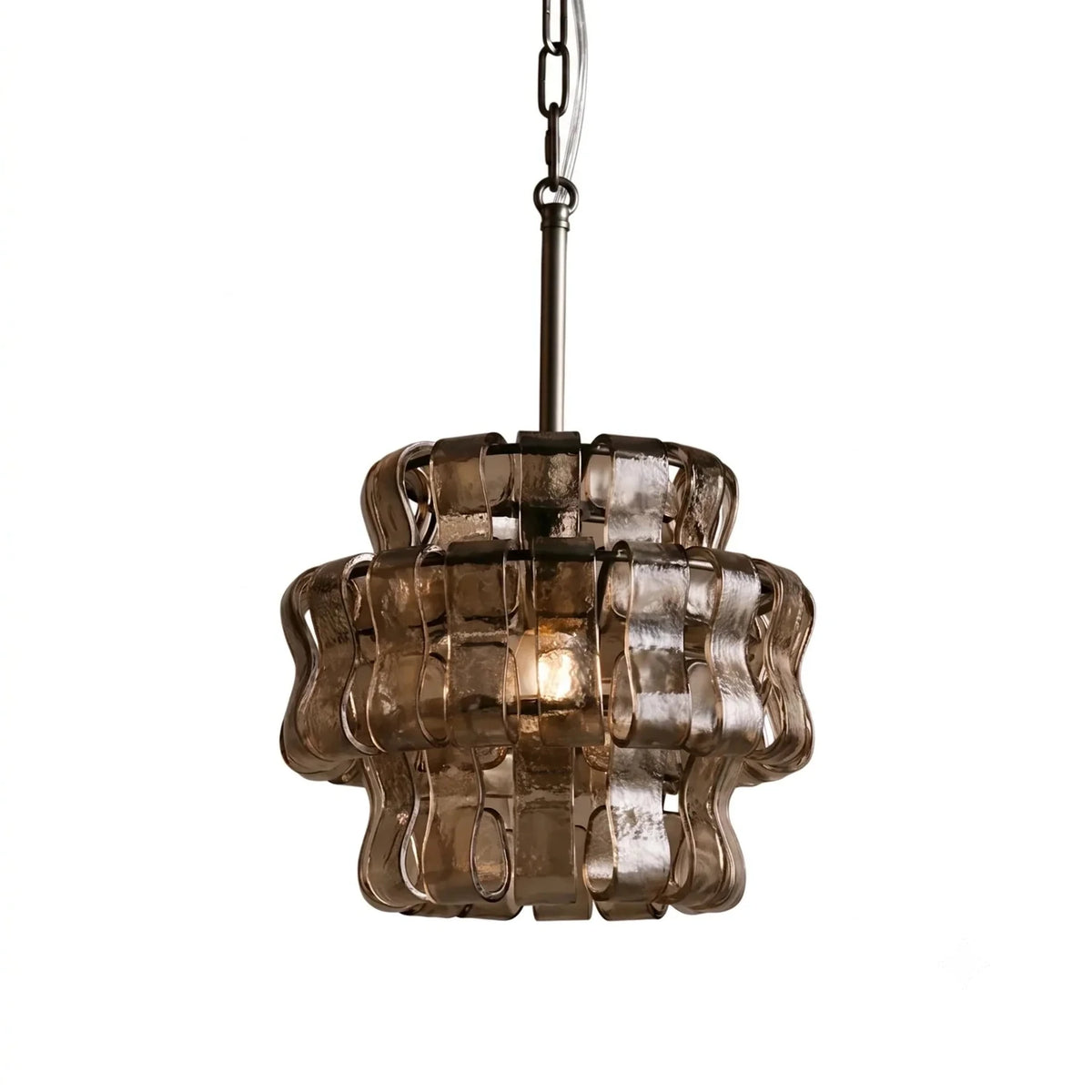 Contemporary Tiered Rippled Pendant Light in glass for Kitchen Island by AUVIELIGHT, ∅ 13″ x H 10.6″ / Smoke gray & Black