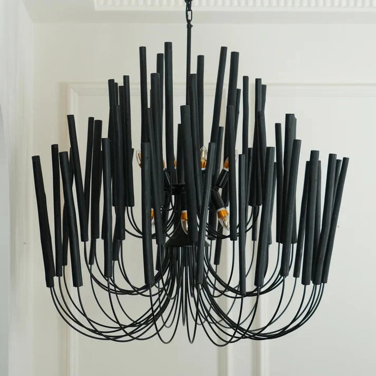 Coral Vertical Chandelier for Dining Room light fixture by AUVIELIGHT, Dense wooden stick: 12 heads ∅ 31.5″ x H 39.4″ / Black and 1 other sizes