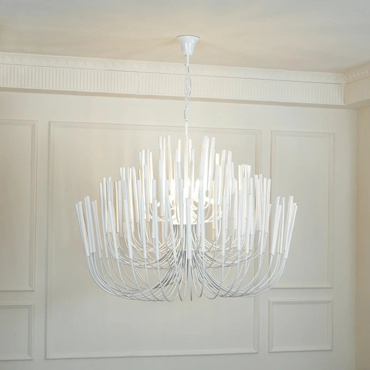 Coral Vertical Chandelier for Dining Room light fixture by AUVIELIGHT, Dense wooden stick: 12 heads ∅ 31.5″ x H 39.4″ / White