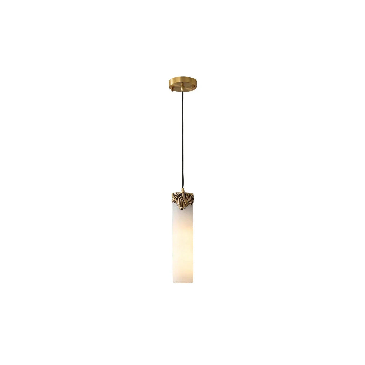 Corinth Alabaster Cylinder Pendant Light by AUVIELIGHT, ∅ 2.8″ x H 7.9″ / Brass & White