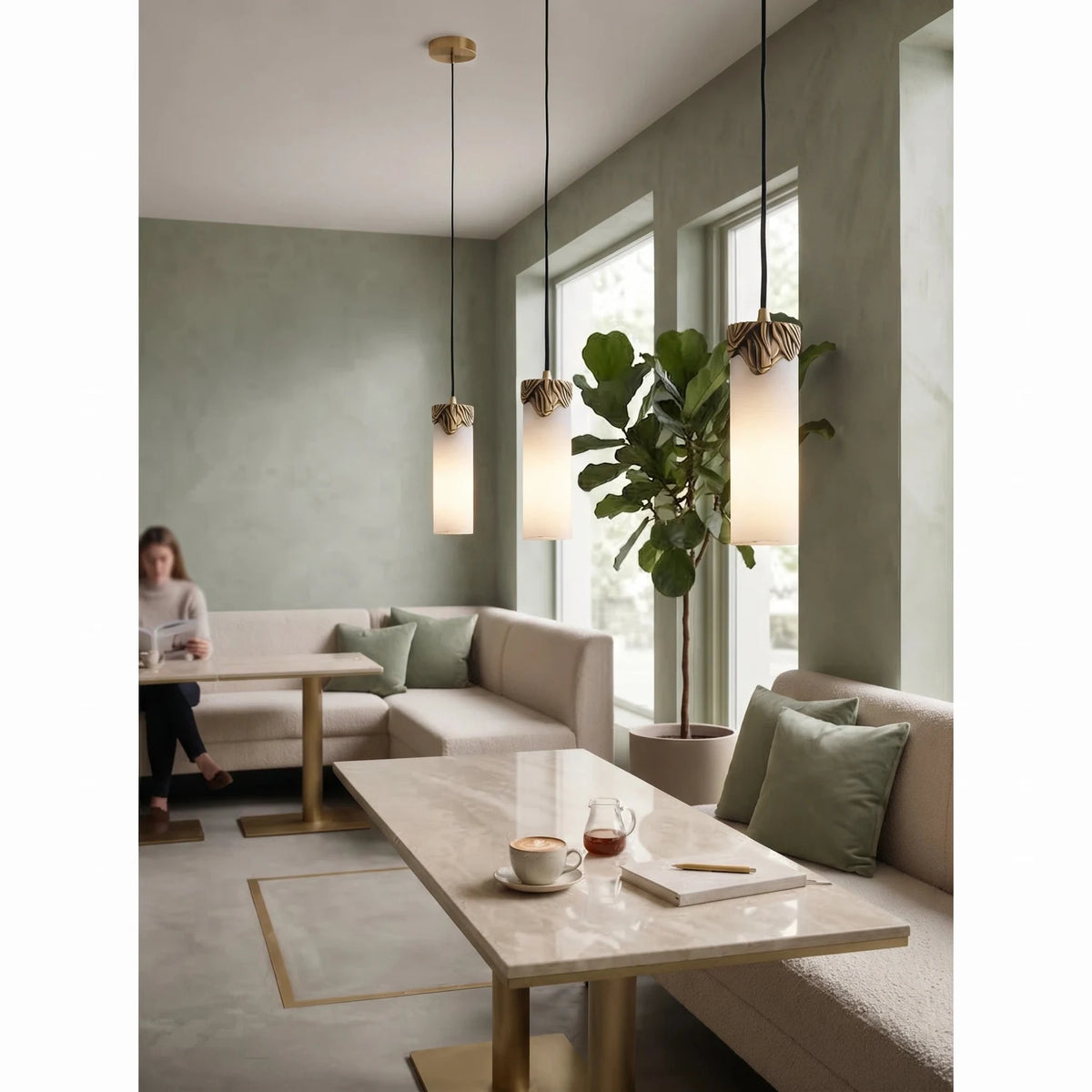 Corinth Alabaster Cylinder Pendant Light by AUVIELIGHT