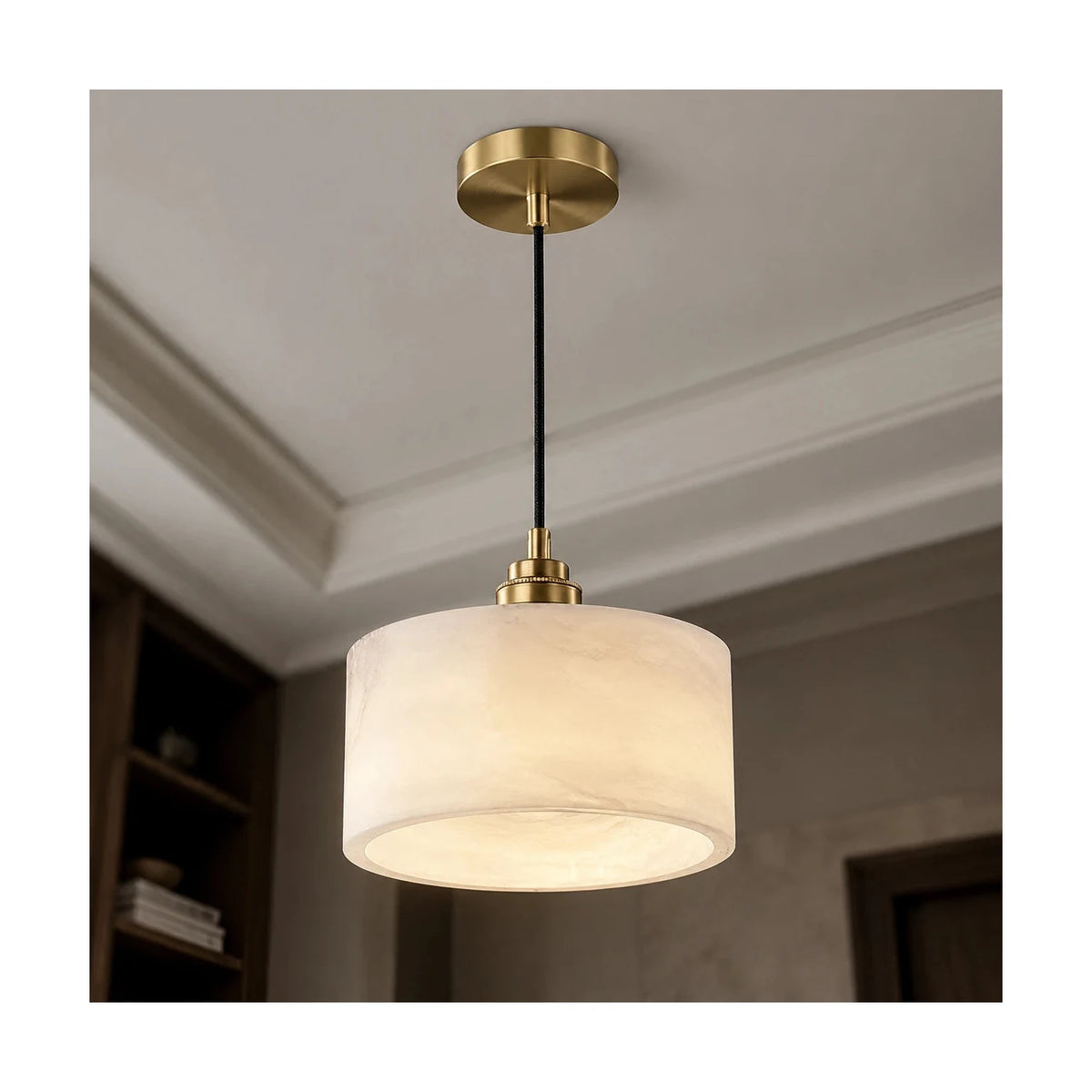 Corinth Brass Alabaster Drum light fixture by AUVIELIGHT