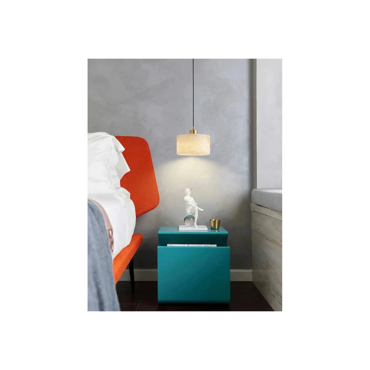 Corinth Brass Alabaster Drum light fixture by AUVIELIGHT