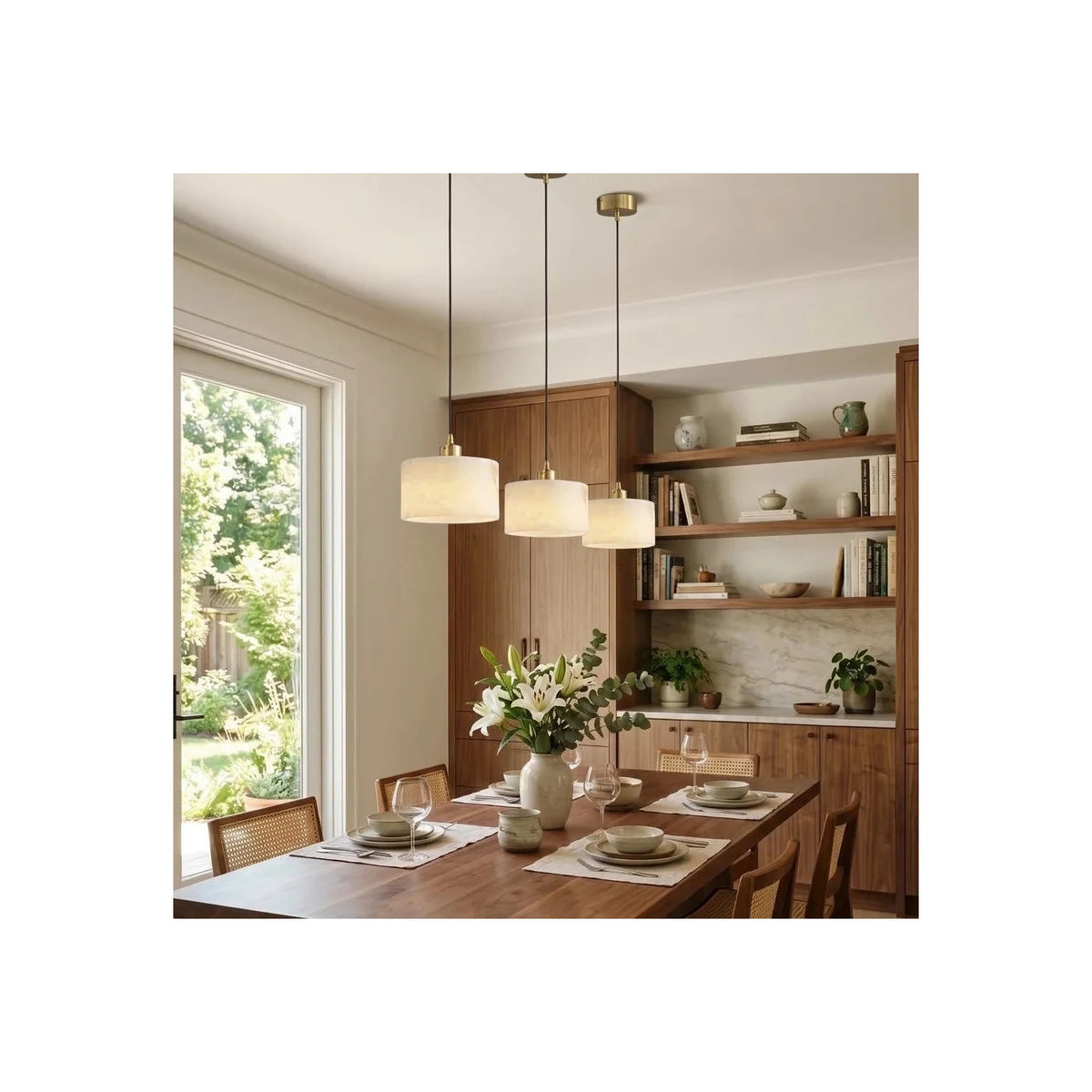 Corinth Brass Alabaster Drum light fixture by AUVIELIGHT