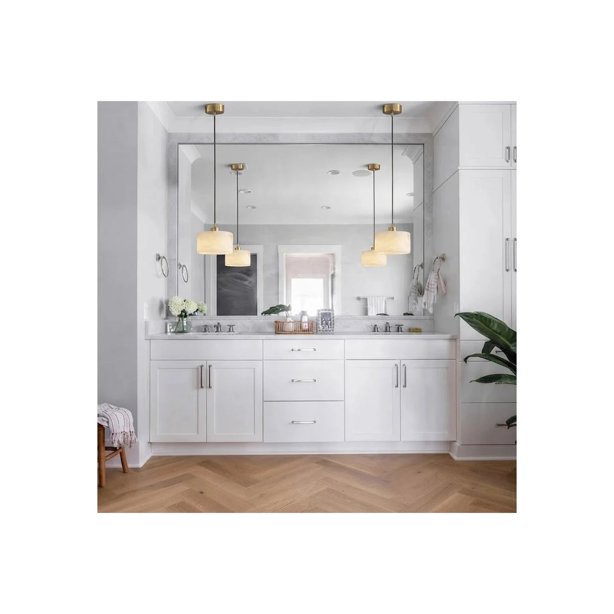 Corinth Brass Alabaster Drum light fixture by AUVIELIGHT