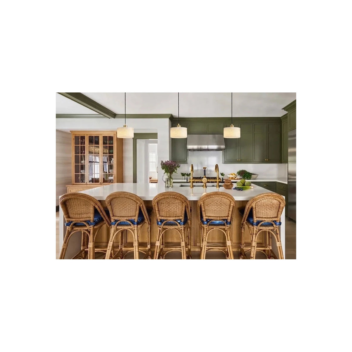 Corinth Brass Alabaster Drum light fixture by AUVIELIGHT