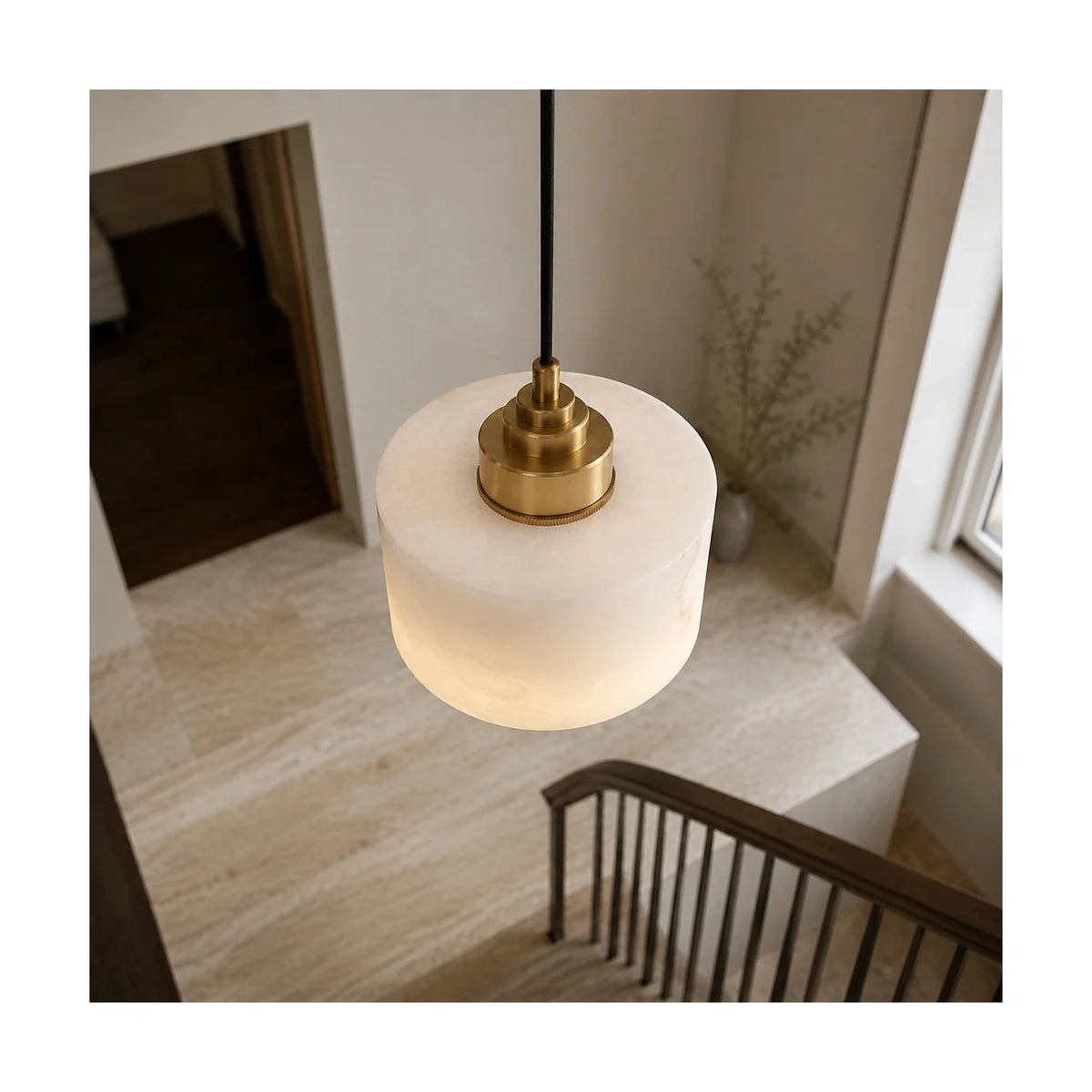Corinth Brass Alabaster Drum light fixture by AUVIELIGHT