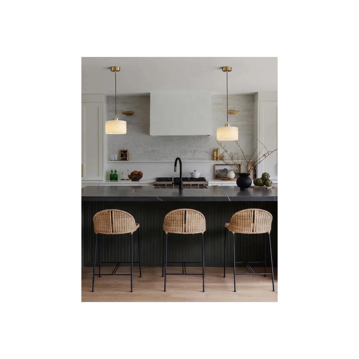 Corinth Brass Alabaster Drum light fixture by AUVIELIGHT