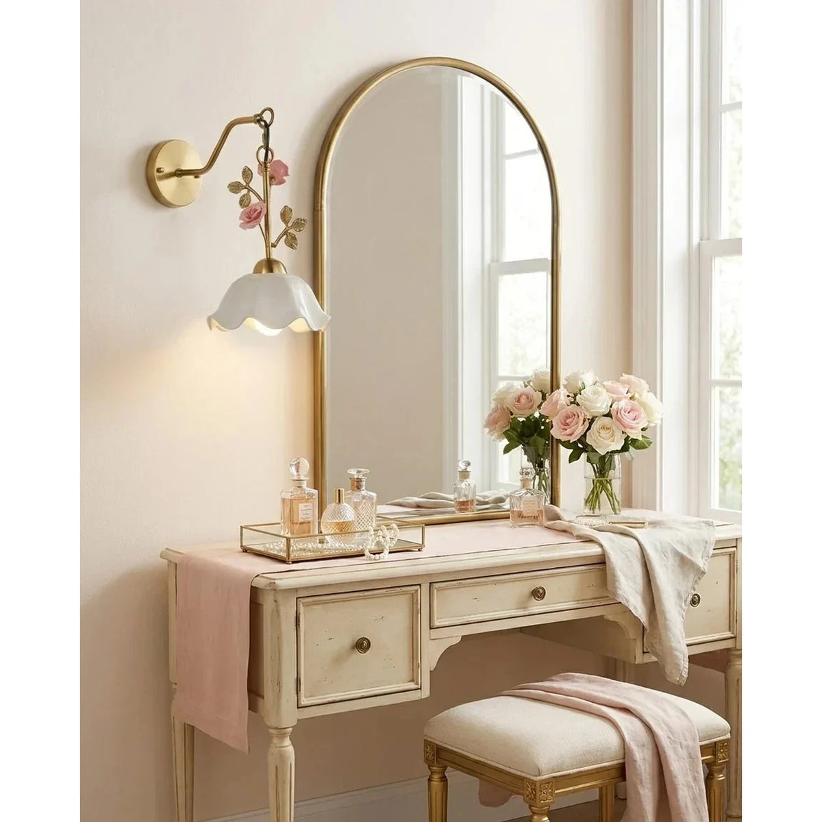 Country Wall Sconce in rose porcelain for Hallway by AUVIELIGHT