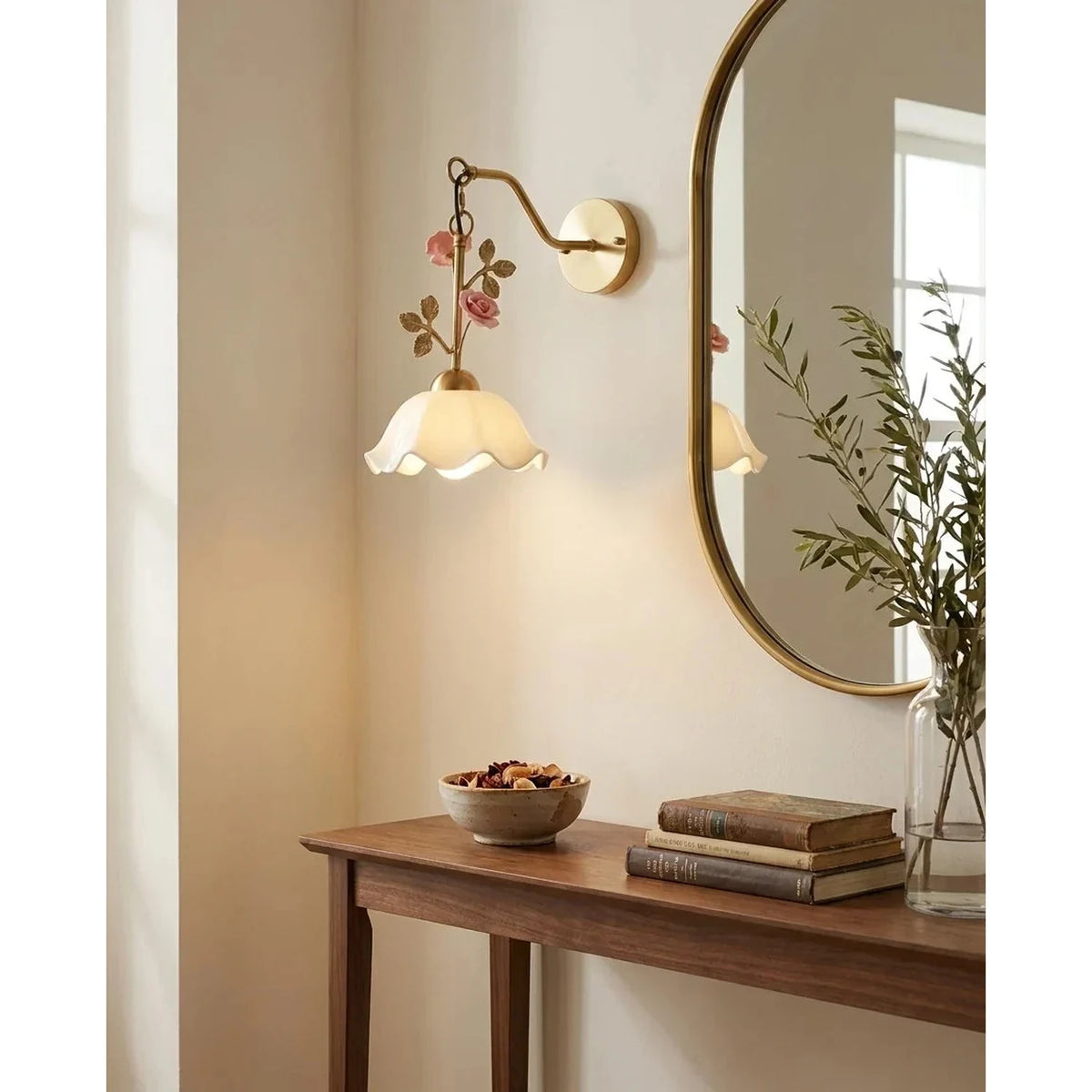 Country Wall Sconce in rose porcelain for Hallway by AUVIELIGHT